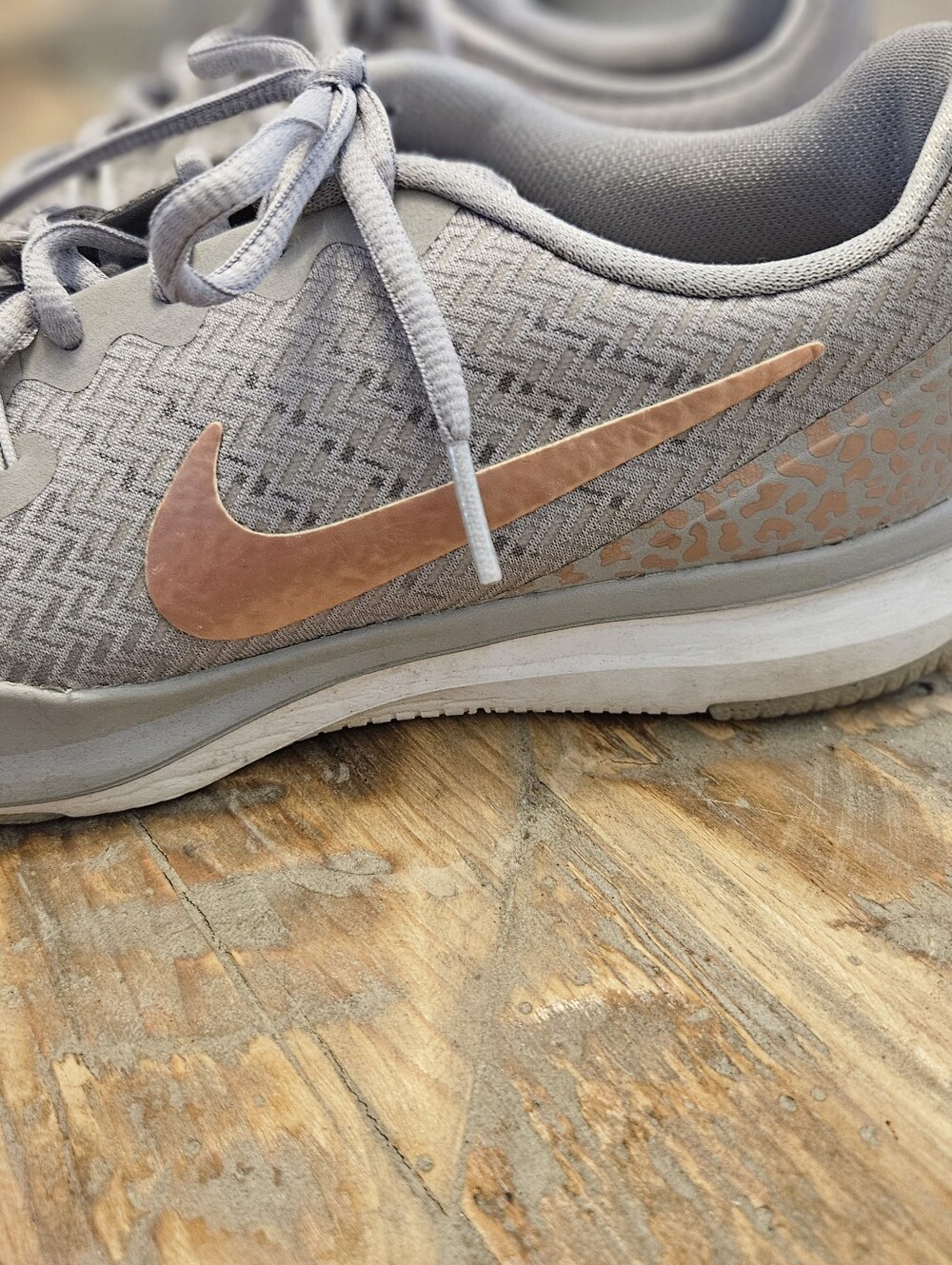 Nike Light Gray Sneakers with Rose Gold Swoosh
